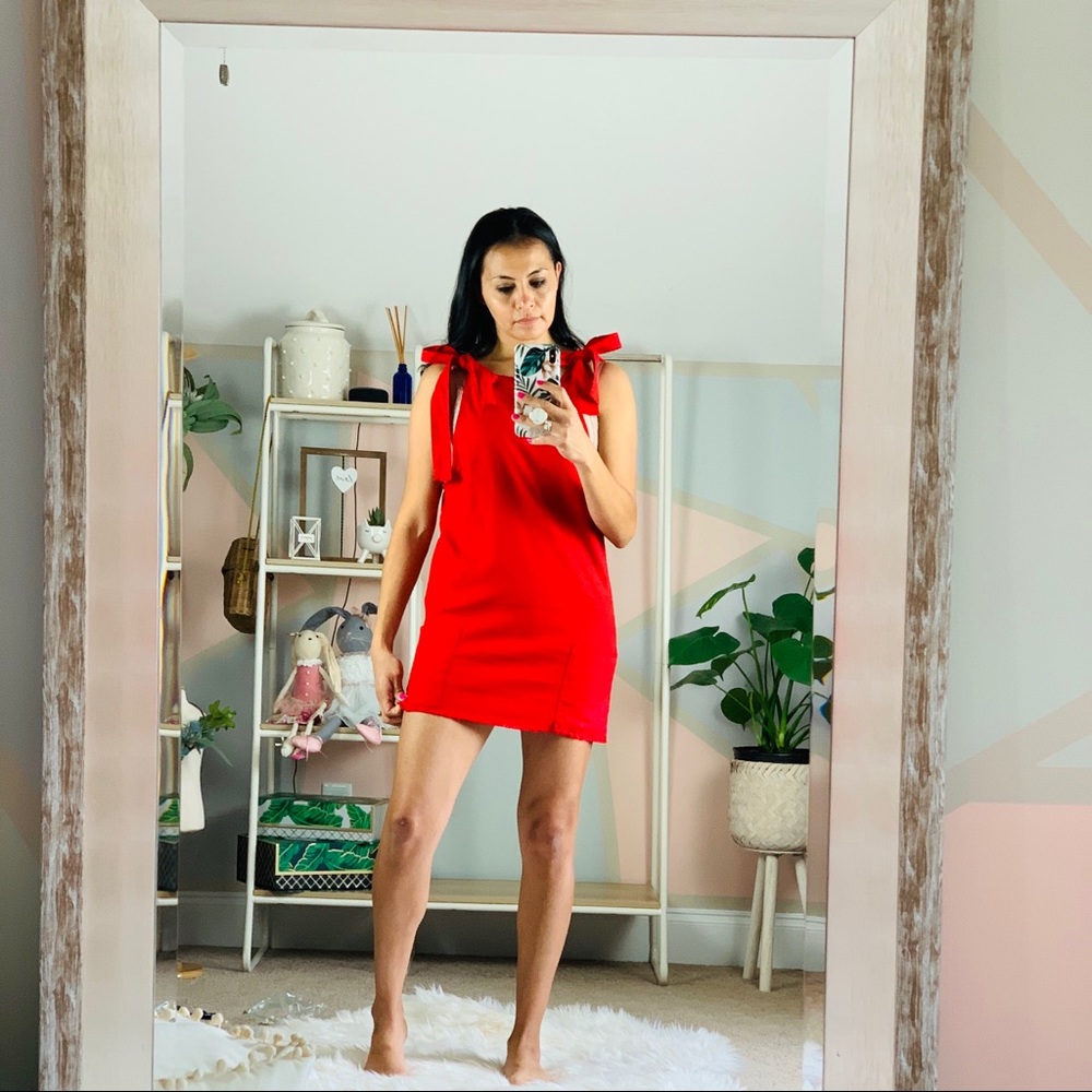 Red overall dress
